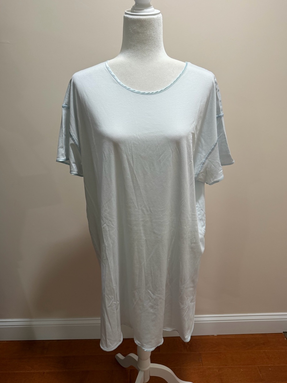 Hanro Blue Mercerized Cotton Short Sleeve Nightgown Sleep Shirt Sz. L